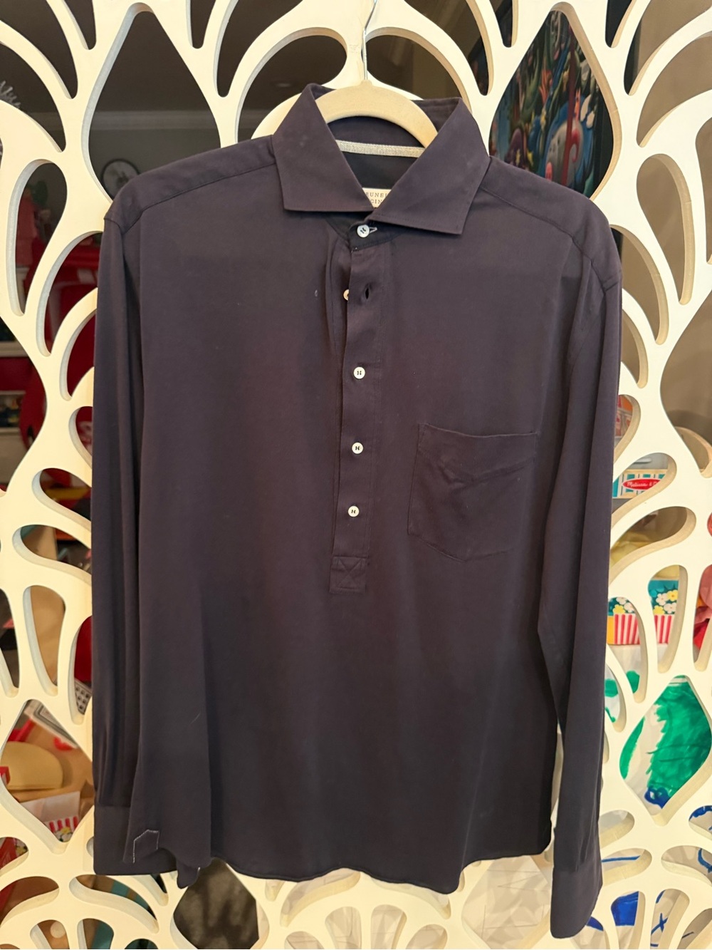 Brunello Cucinelli Men's Dark Navy Long-Sleeve Polo